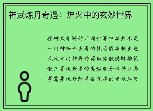 神武炼丹奇遇：炉火中的玄妙世界